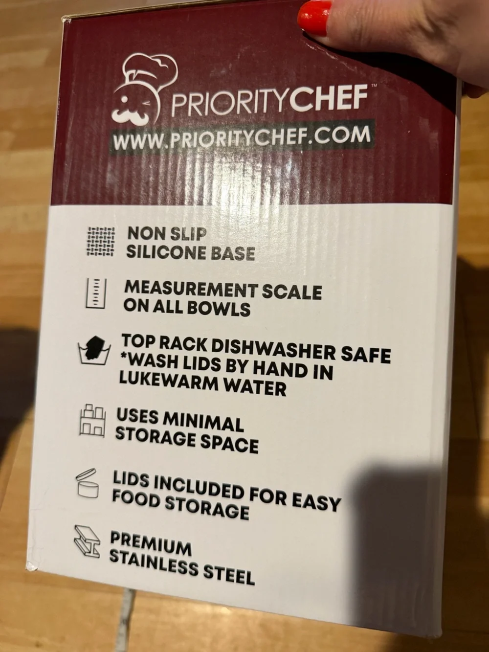 NWT Priority Chef 5-Piece Stainless Steel Mixing Bowl Set Red Lids